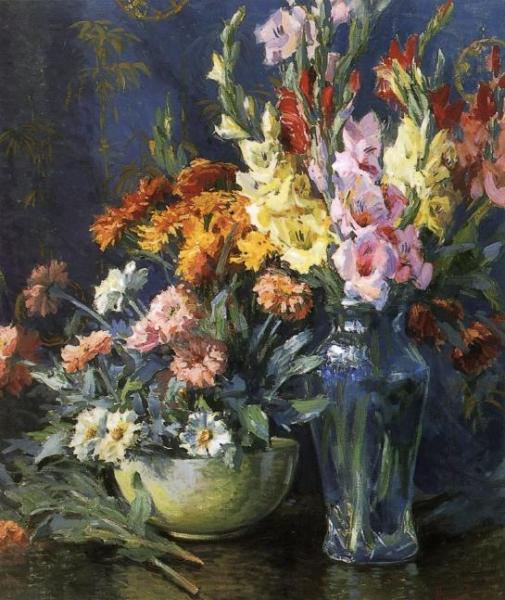 Zinnias And Gladiolas by Matilda Browne Oil Painting Reproductions