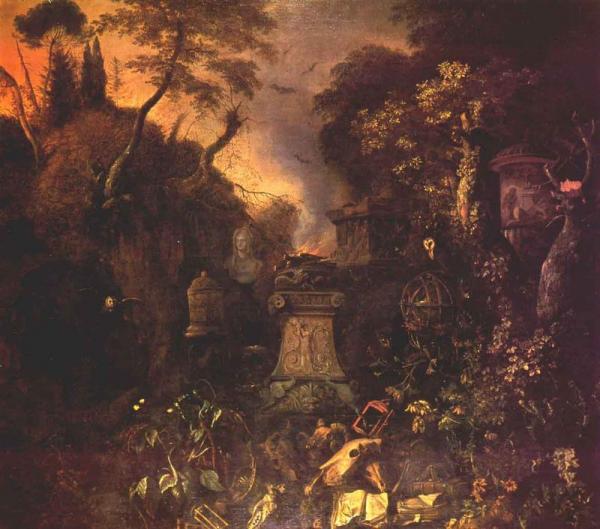Landscape With A Graveyard By Night by Matthias Withoos