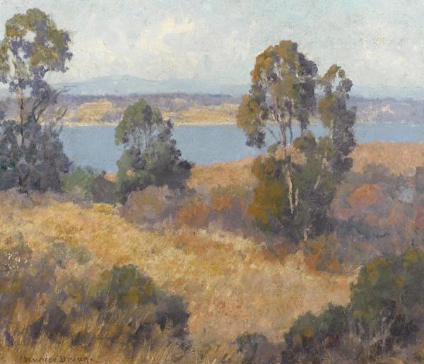 Trees And Autumn Grasses With A Lake Beyond by Maurice Braun