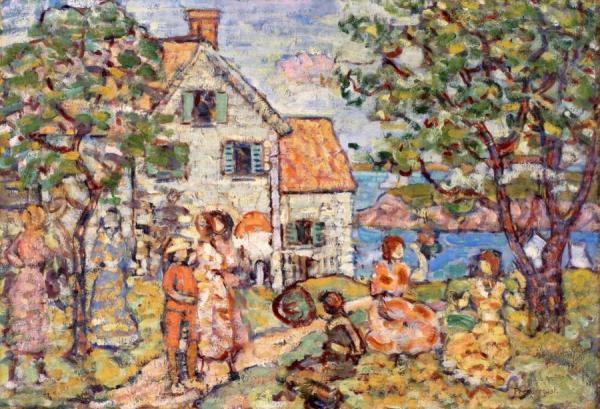 Beach And Two Houses by Maurice Brazil Prendergast