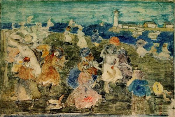 Beach Scene With Lighthouse by Maurice Brazil Prendergast