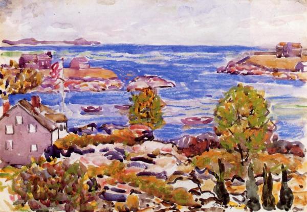 House With Flag In The Cove by Maurice Brazil Prendergast