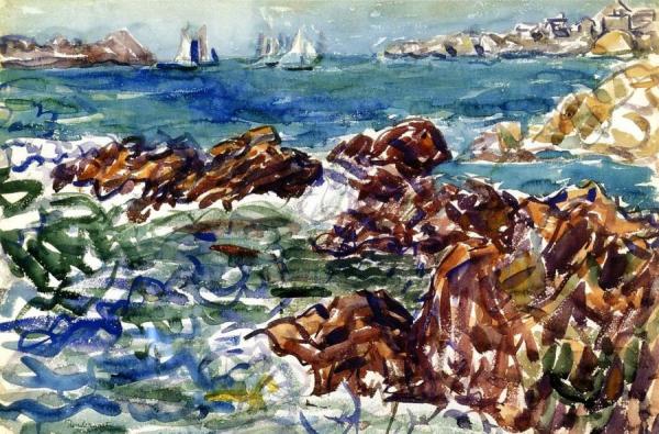 Rocky Cove With Village by Maurice Brazil Prendergast