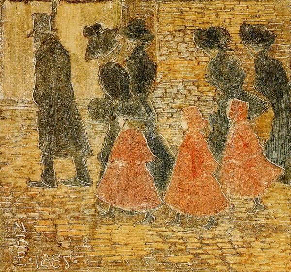 Three Little Girls In Red by Maurice Brazil Prendergast