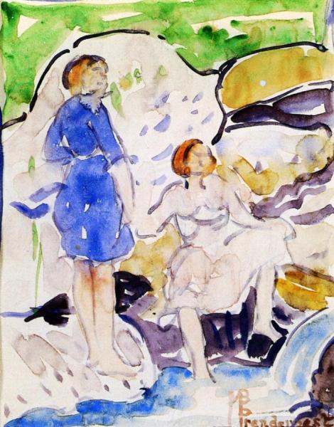 Two Girls By A Waterfall by Maurice Brazil Prendergast