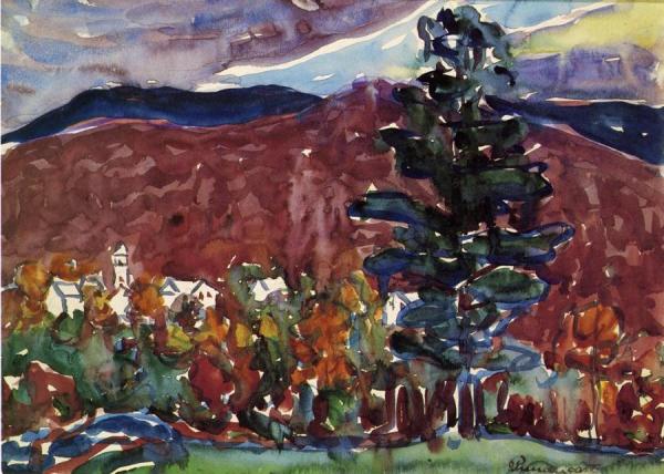Village Against Purple Mountain by Maurice Brazil Prendergast