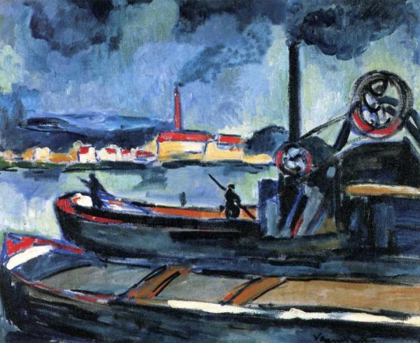 Barges On The Seine At Chatou by Maurice De Vlaminck