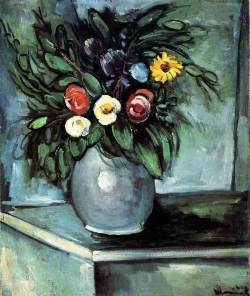 Bouquet Of Flowers On A Blue Background by Maurice De Vlaminck
