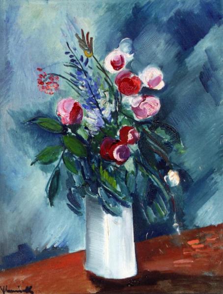 Bouquet Of Flowers On A Blue Background by Maurice De Vlaminck