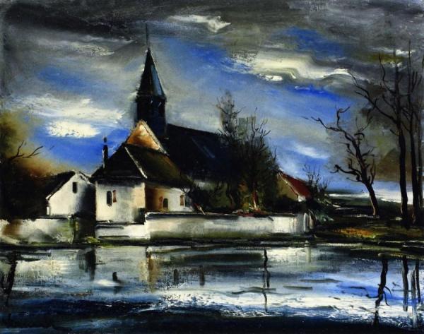 Church And Pond by Maurice De Vlaminck