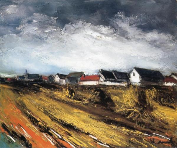 Field Of Wheat And Village by Maurice De Vlaminck