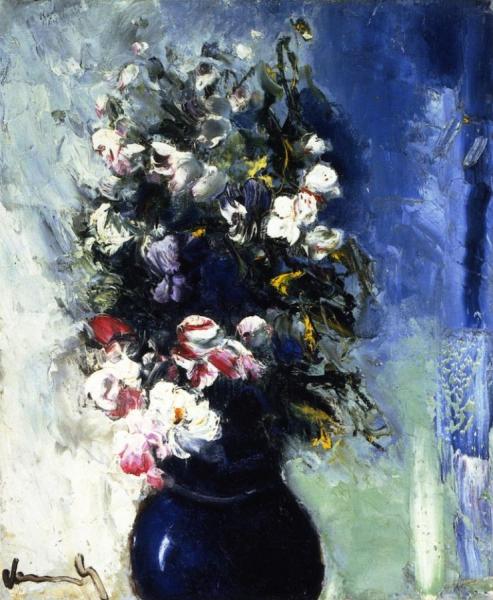 Flowers In A Blue Vase by Maurice De Vlaminck