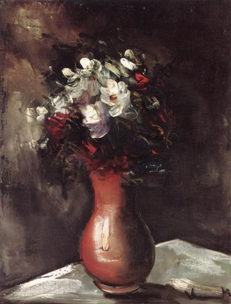 Flowers On A Brown Background by Maurice De Vlaminck