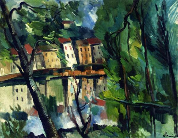 Landscape With Trees, Houses And Lake by Maurice De Vlaminck