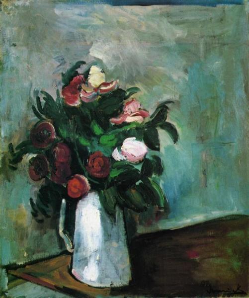 Peonies In A Vase by Maurice De Vlaminck