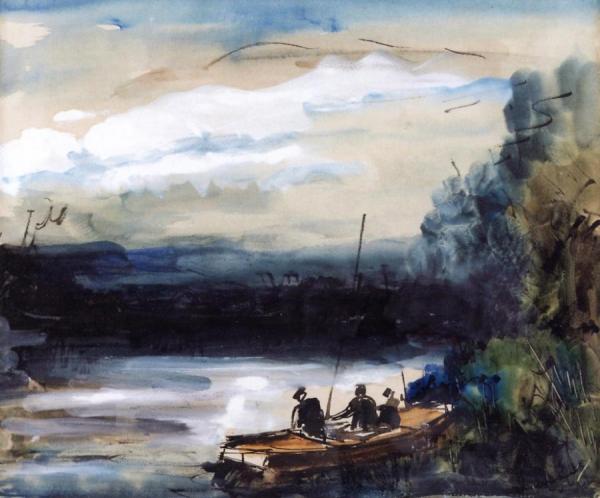 River Landscape And Fishermen by Maurice De Vlaminck