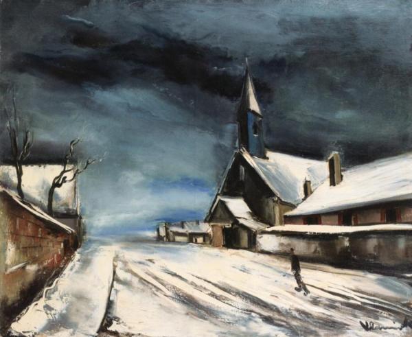 Road In The Snow With Church by Maurice De Vlaminck