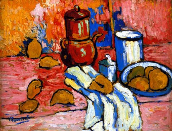 Still Life With Fish And Bowl Of Fruit by Maurice De Vlaminck