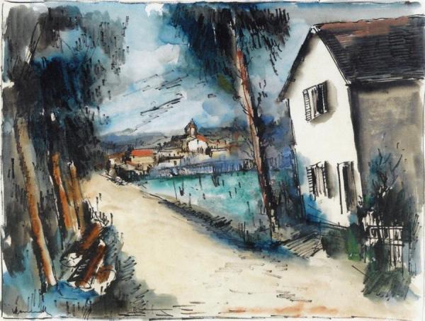 Street With A White House by Maurice De Vlaminck