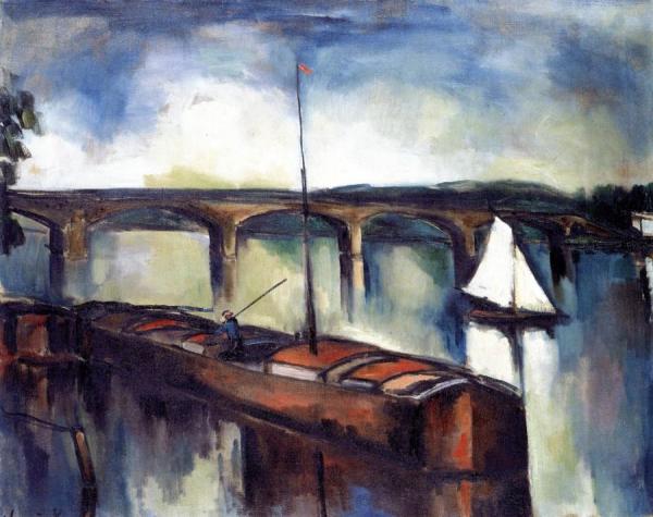 The Bridge At Chatou With A White Sail by Maurice De Vlaminck