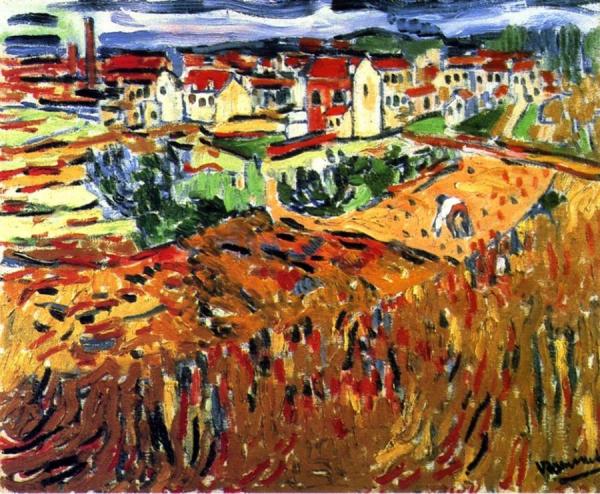 The Wheat Farm With The Red House by Maurice De Vlaminck