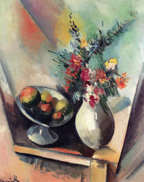 Vase Of Flowers And Fruit by Maurice De Vlaminck