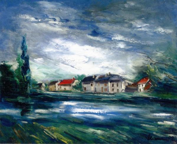 Village On The Banks Of The River by Maurice De Vlaminck