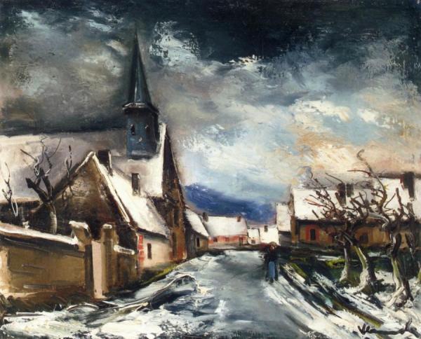 Village Street In The Snow by Maurice De Vlaminck