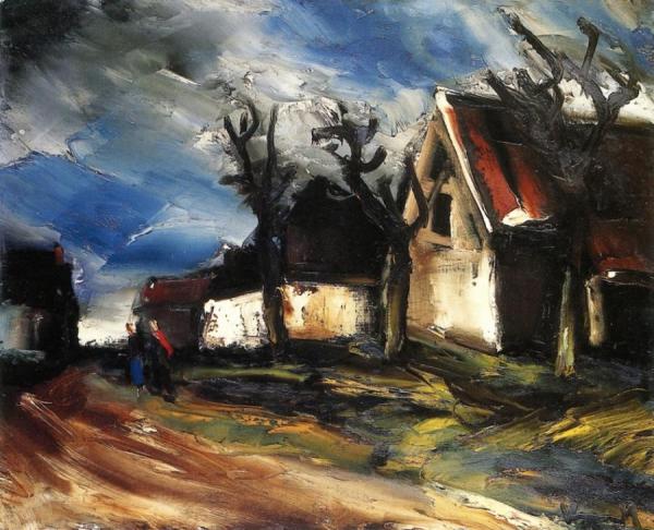 Village Street With Figures by Maurice De Vlaminck
