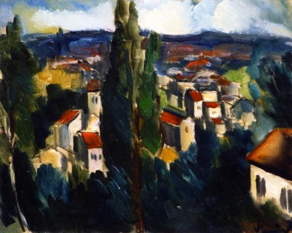 Maurice De Vlaminck Village View With Cypresses