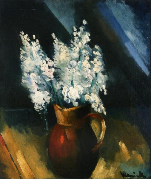 White Flowers In A Red Pitcher by Maurice De Vlaminck