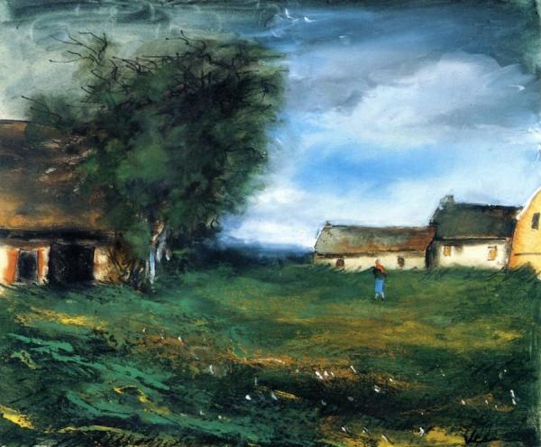 Woman In A Farm Yard by Maurice De Vlaminck