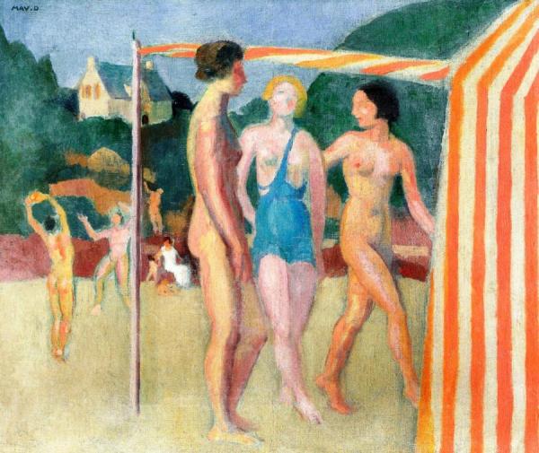 Beach Tent With Three Bathers In Front by Maurice Denis