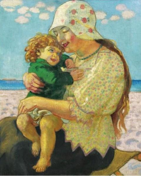 La Grande Sceur Anne Marie Et Francois Sur La Plage by Maurice Denis