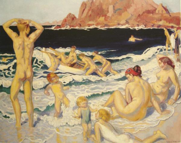 Plage Au Canot Et à L'homme Nu by Maurice Denis