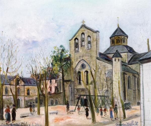 Aubazine (correze), Church And Plaza by Maurice Utrillo