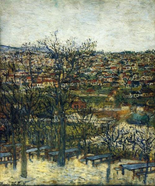 Benches At Montmagny (val-d'oise) by Maurice Utrillo