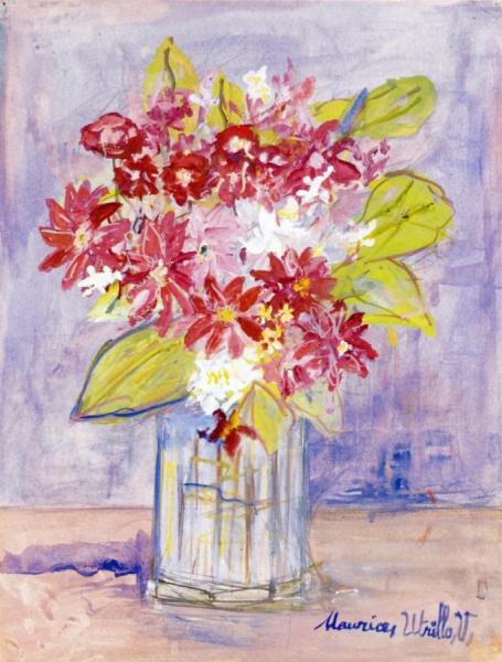 Bouquet Of Red And White Flowers In A Vase by Maurice Utrillo