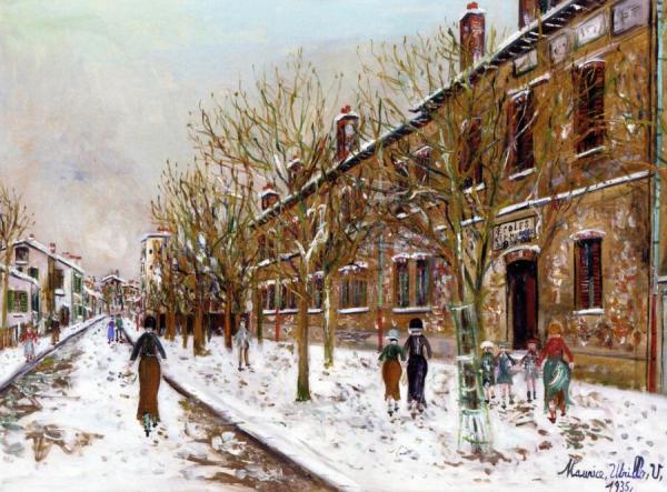 Ecoles Communales De Bobigny, In The Snow by Maurice Utrillo