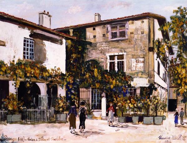 House With Pillars And Hotel In Perugia by Maurice Utrillo