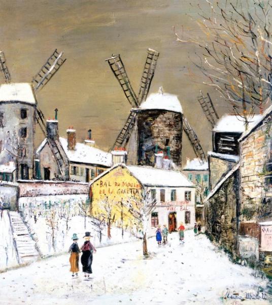 Les Trois Moulins De Montmartre Sous La Niege by Maurice Utrillo