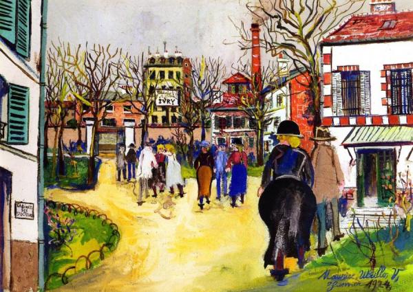 Personnages Dans La Cour De L'asile D'ivry by Maurice Utrillo