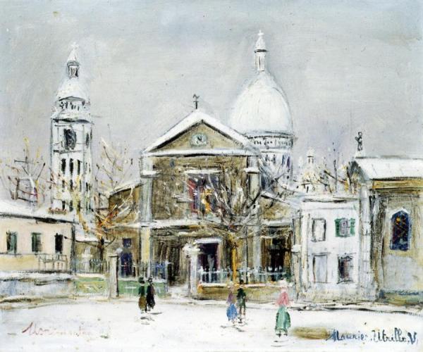 Place Saint-pierre In Montmartre With Sacre-coeur In The Background by Maurice Utrillo