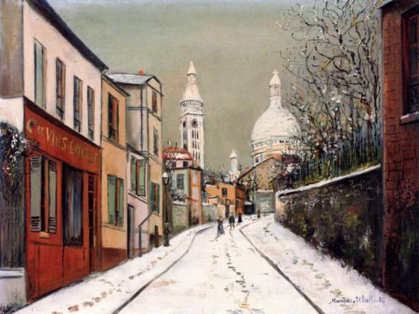 Rue De L'abreuvoir In The Snow by Maurice Utrillo Oil Painting Reproductions