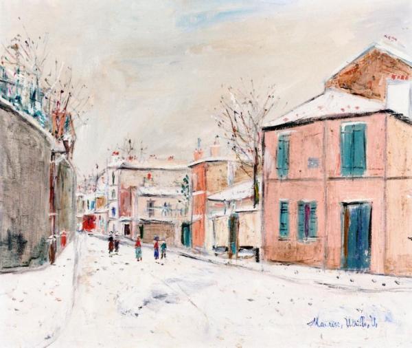 Rue De L'abreuvoir In The Snow At Montmartre by Maurice Utrillo