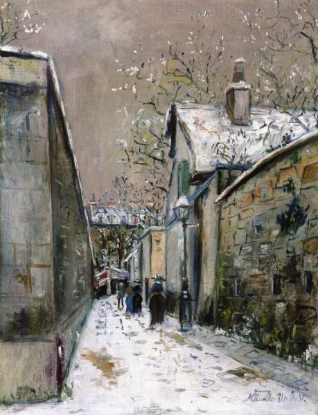 Thatched Roof House In The Snow, Rue Saint-vincent In Montmartre by Maurice Utrillo