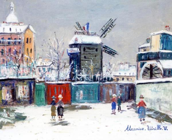 The Moulin De La Galette In The Snow, Montmartre by Maurice Utrillo