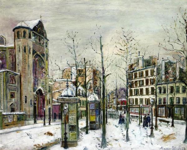 The Place Des Abbesses In The Snow by Maurice Utrillo