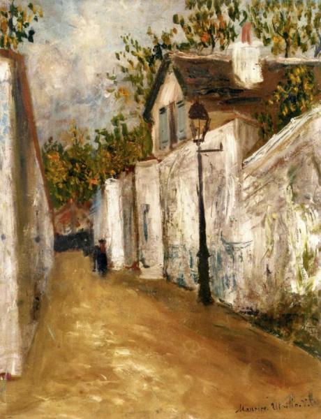 The Rue Saint-vincent And A Thatched Roof House In Montmartre by Maurice Utrillo