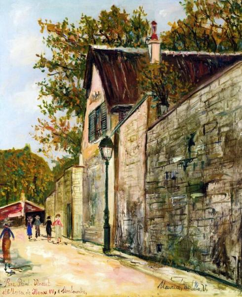 The Rue Saint-vincent And The House Of Henri Iv In Montmartre by Maurice Utrillo